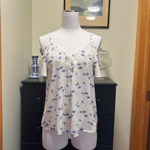 White and Blue Flower Blouse